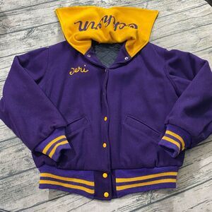 Ripon Vtg 50s Award Jacket Zip Hood Snap Chain Stitched‎ Elkhorn Wool (Fits M/L)